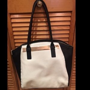 Vince Camuto Black Creme Gold Tote Purse Handbag